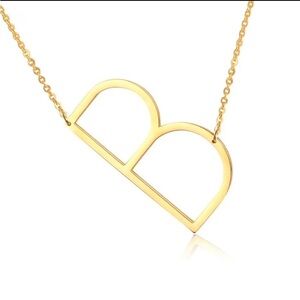 Large Gold Thin Initial Letter Necklace Charm Link B